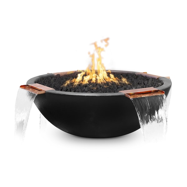 The Outdoor Plus 46 Round Sedona Fire & Water Bowl - GFRC Concrete - Rustic Coffee - Match Lit - Liquid Propane OPT-46RFW4W-RCF-LP - main